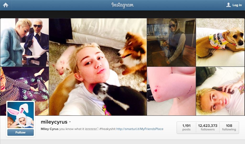 
	
	Miley hoạt động rất thường xuyên trên trang cá nhân của mình.